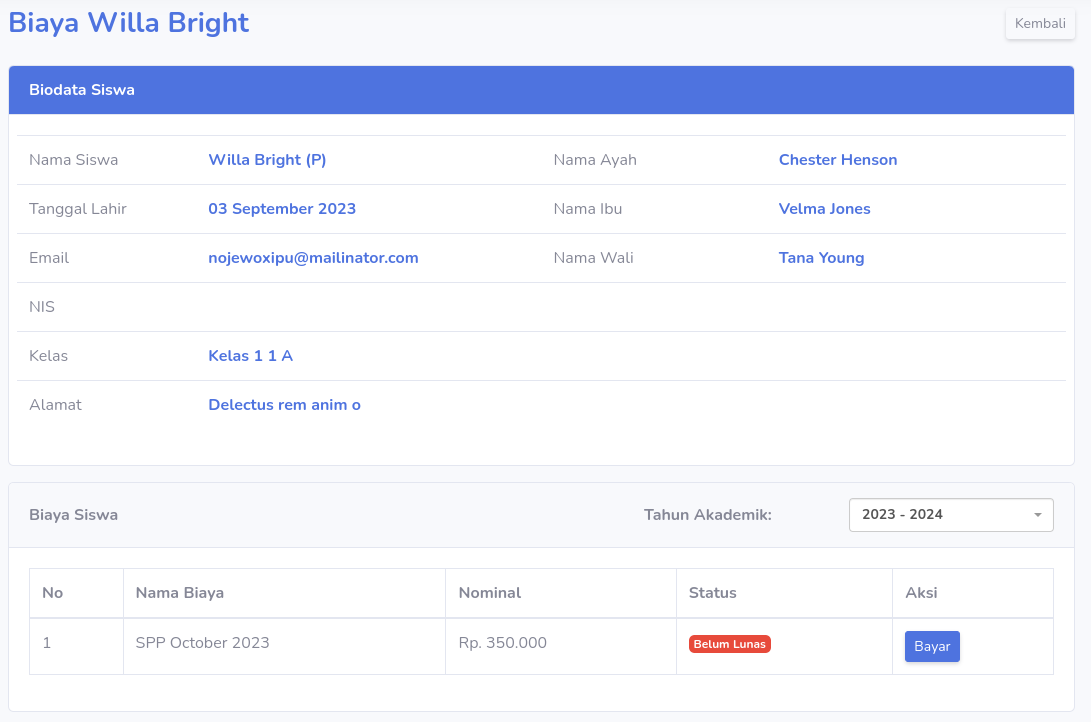 Menu Data Siswa