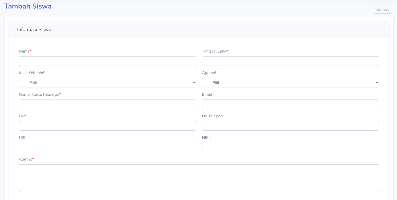 Menu Data Siswa