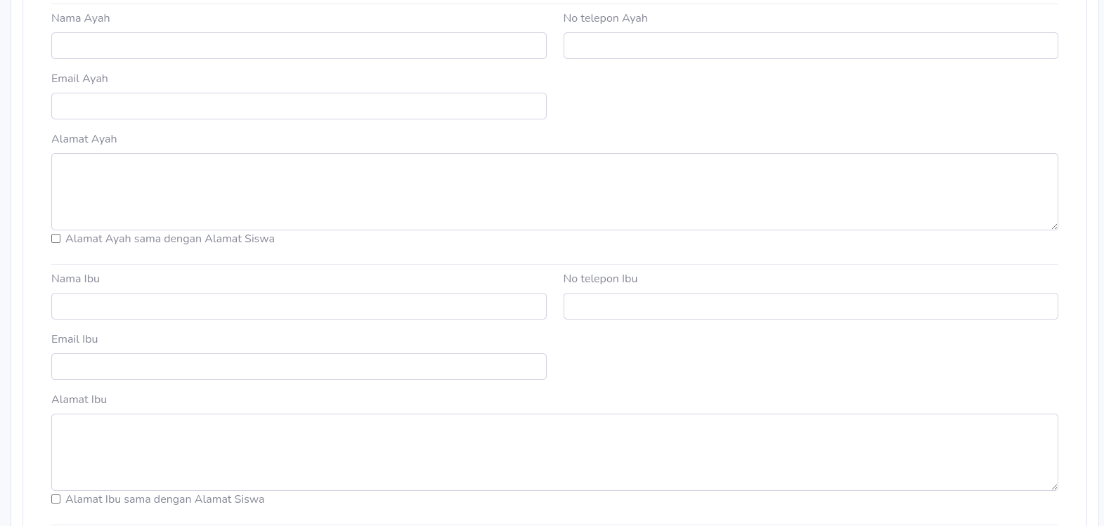 Menu Data Siswa