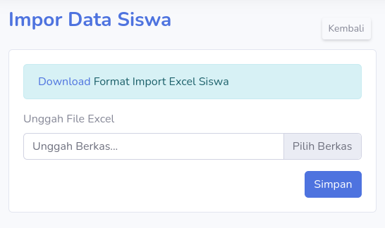 Menu Import Siswa