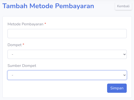 Menu Metode Pembayaran