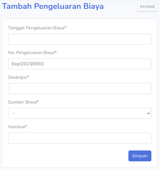 Menu Pengeluaran Biaya