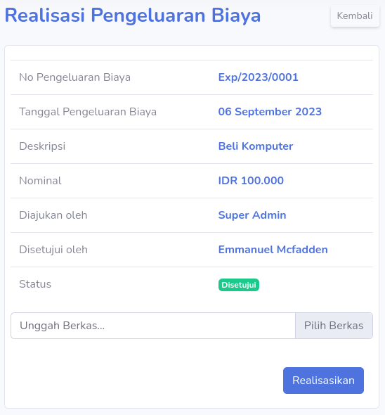 Menu Realisasi Pengeluaran Biaya