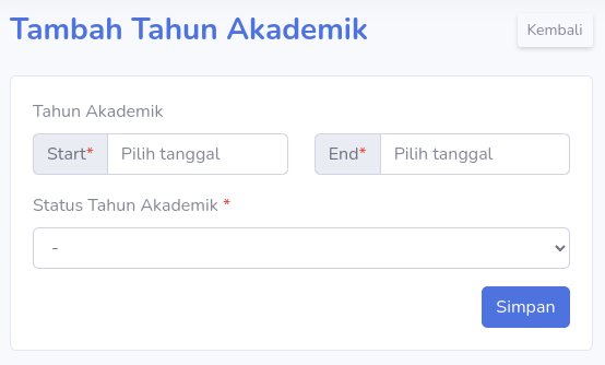 Menu Tahun Akademik