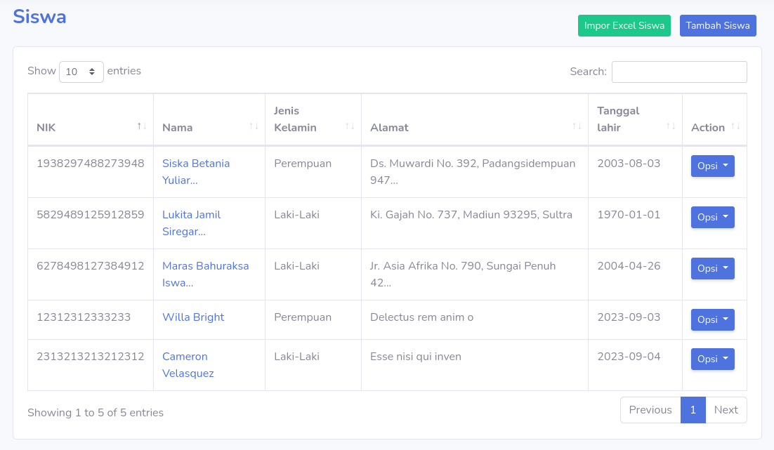 Menu Import Siswa