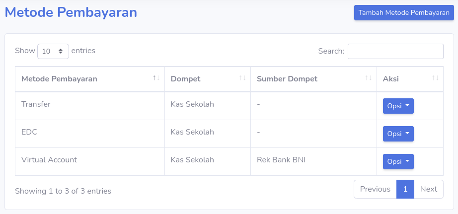 Menu Metode Pembayaran