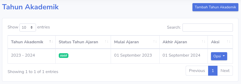 Menu Tahun Akademik